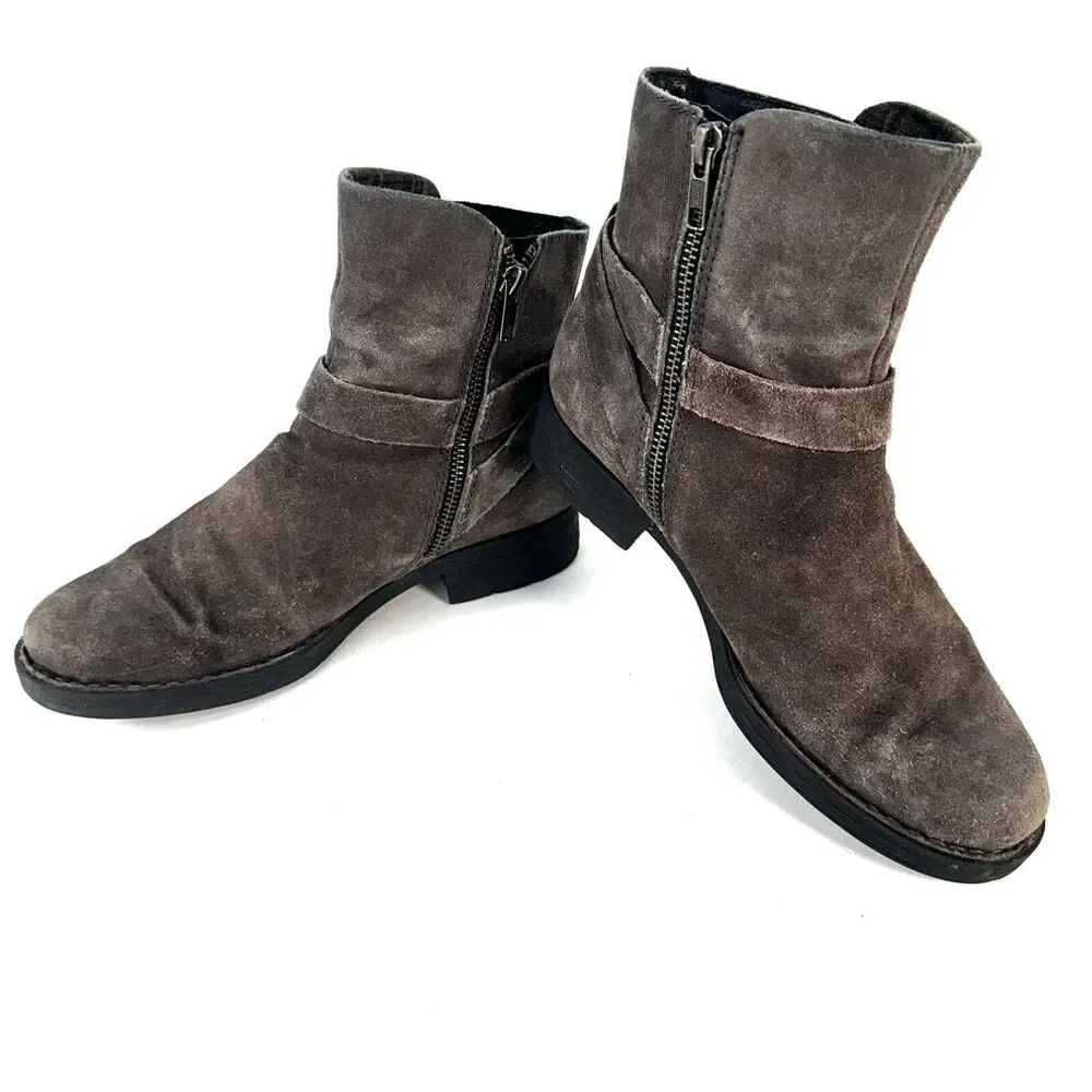 Born Womens Syd Taupe Grey Distressed 2 Suede Ankle Boots Womans Size 7 Size Zip